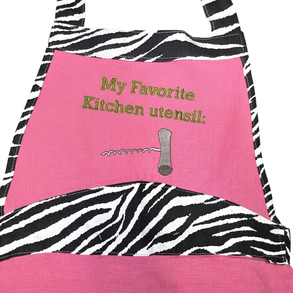 Wine Lover Pink Zebra Print Apron by Contempo